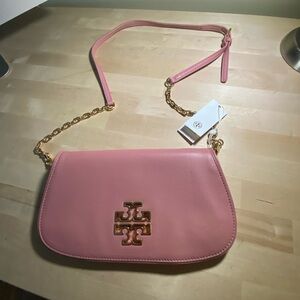 Tory Birch “Britten” Dusty Pink Leather Flap Clutch - New with Tags